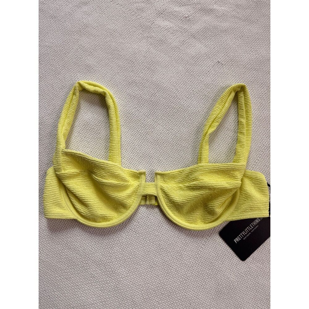 NWT PrettyLittleThing Lemon Yellow Textured Bikini Top